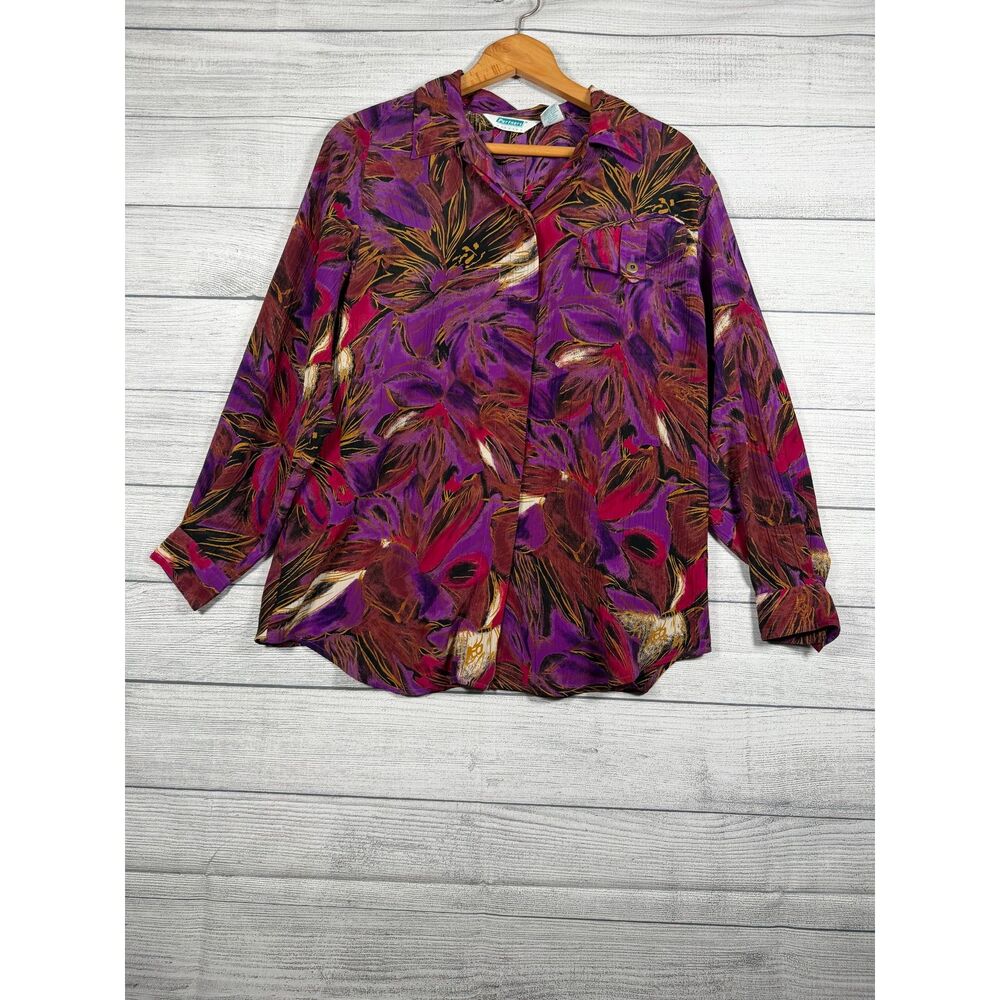 Vintage Partners Mervyn's Women's M Purple Floral Button Front Blouse 4215